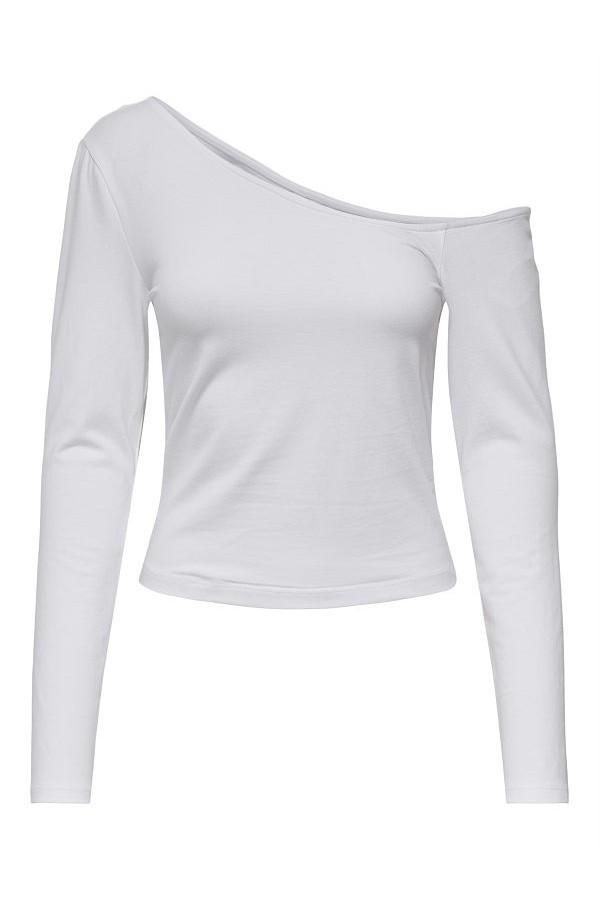 ONLLIVE LOVE LIFE L/S ONESHOULDER TOPJRS - ΛΕΥΚΟ