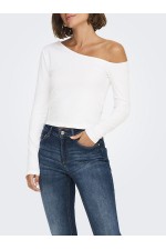 ONLLIVE LOVE LIFE L/S ONESHOULDER TOPJRS - ΛΕΥΚΟ