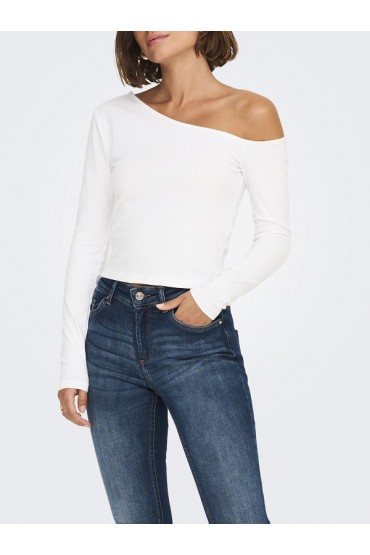 ONLLIVE LOVE LIFE L/S ONESHOULDER TOPJRS - ΛΕΥΚΟ