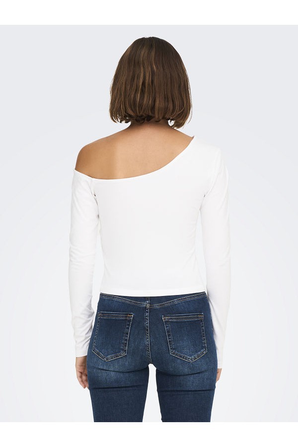 ONLLIVE LOVE LIFE L/S ONESHOULDER TOPJRS - ΛΕΥΚΟ