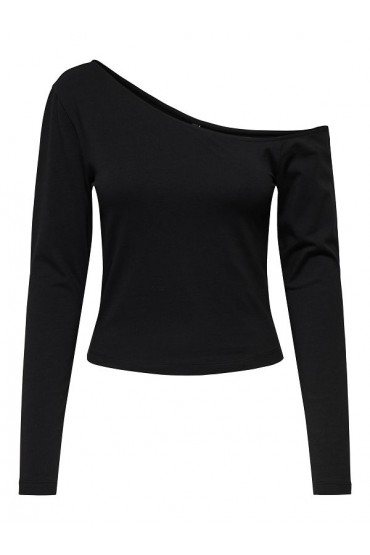 ONLLIVE LOVE LIFE L/S ONESHOULDER TOPJRS - ΜΑΥΡΟ