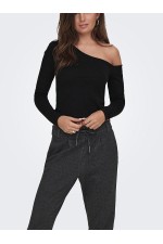 ONLLIVE LOVE LIFE L/S ONESHOULDER TOPJRS - ΜΑΥΡΟ