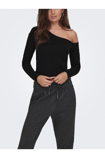 ONLLIVE LOVE LIFE L/S ONESHOULDER TOPJRS - ΜΑΥΡΟ