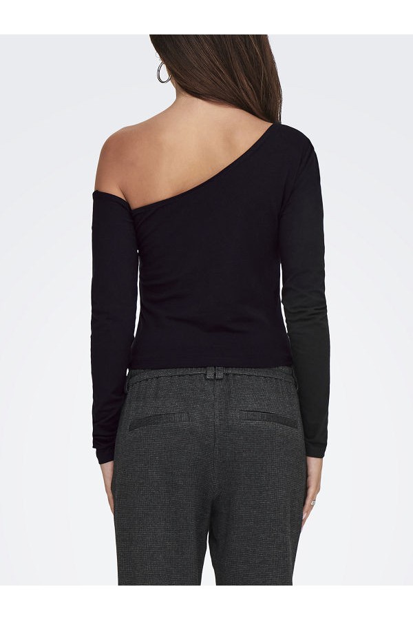 ONLLIVE LOVE LIFE L/S ONESHOULDER TOPJRS - ΜΑΥΡΟ