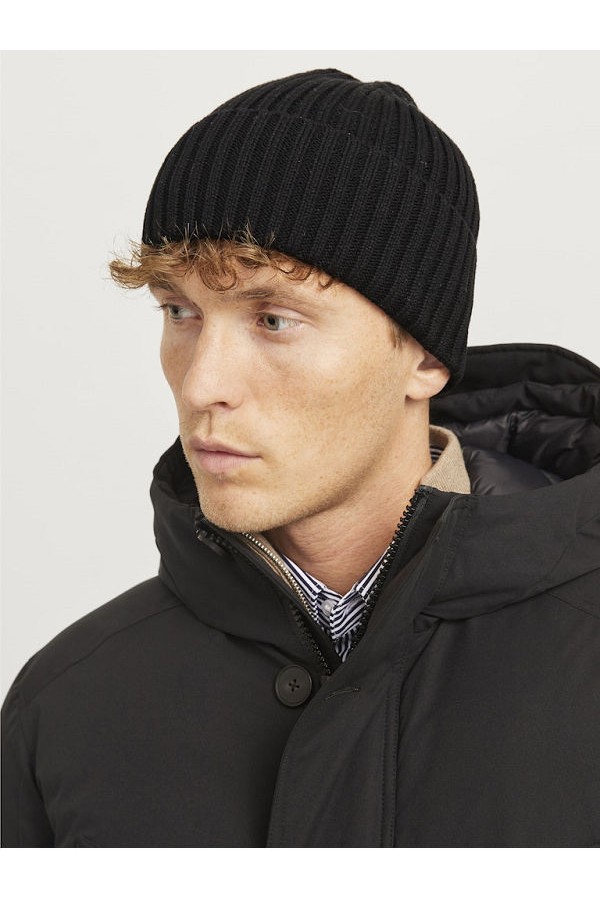 JACPRIME COTTON BEANIE NOOS - ΜΑΥΡΟ