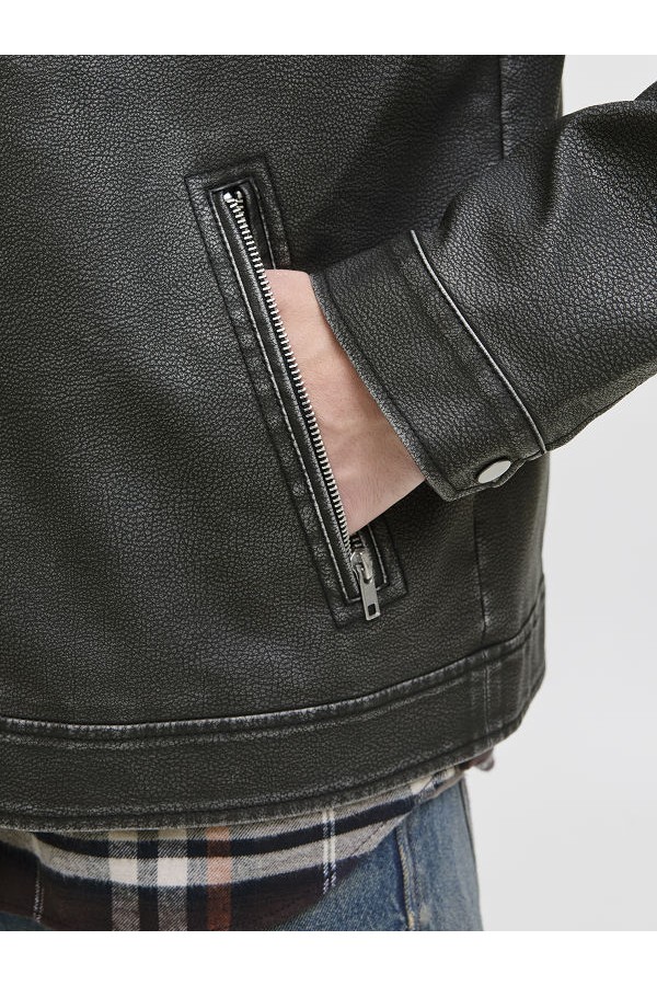 JJECASABLANCA PU JACKET NOOS - ΜΑΥΡΟ