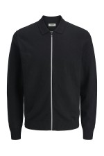 JREBCALLUM KNIT POLO FULL ZIP - ΜΑΥΡΟ
