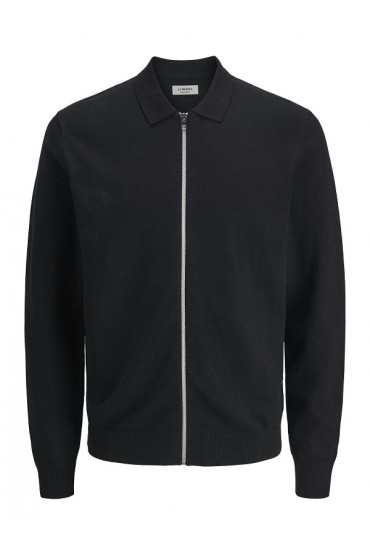 JREBCALLUM KNIT POLO FULL ZIP - ΜΑΥΡΟ