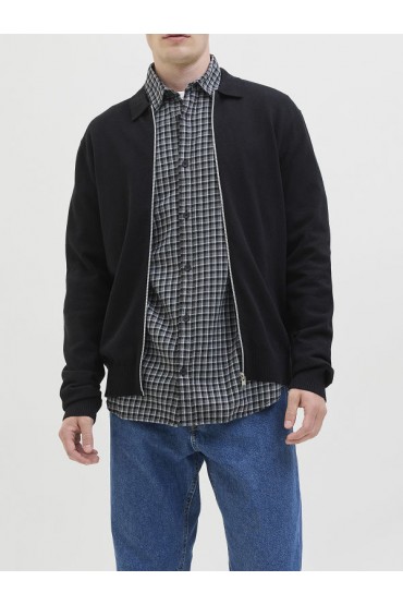 JREBCALLUM KNIT POLO FULL ZIP - ΜΑΥΡΟ