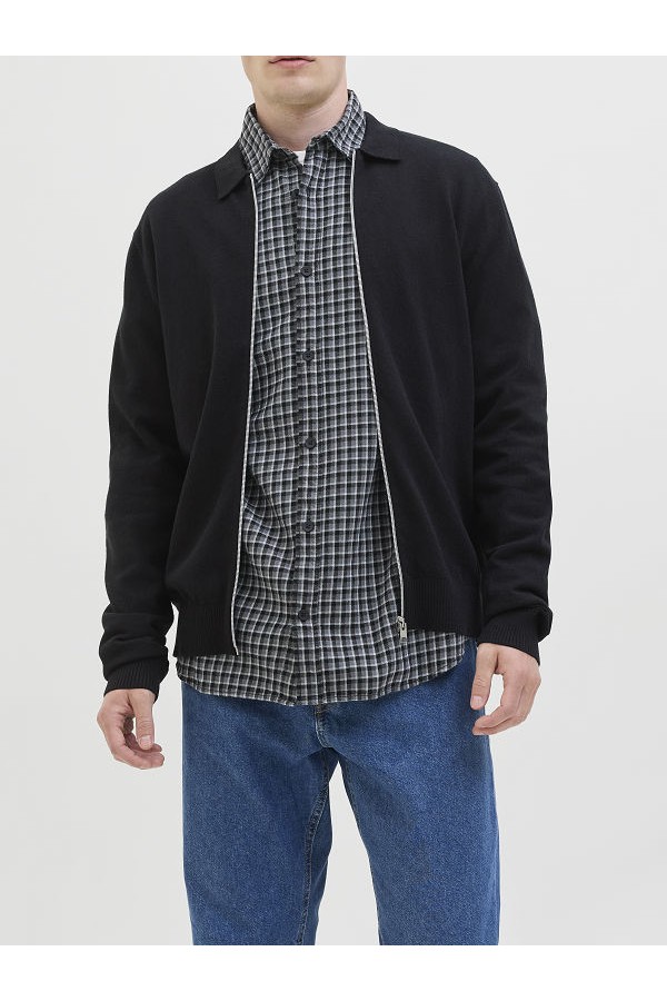 JREBCALLUM KNIT POLO FULL ZIP - ΜΑΥΡΟ