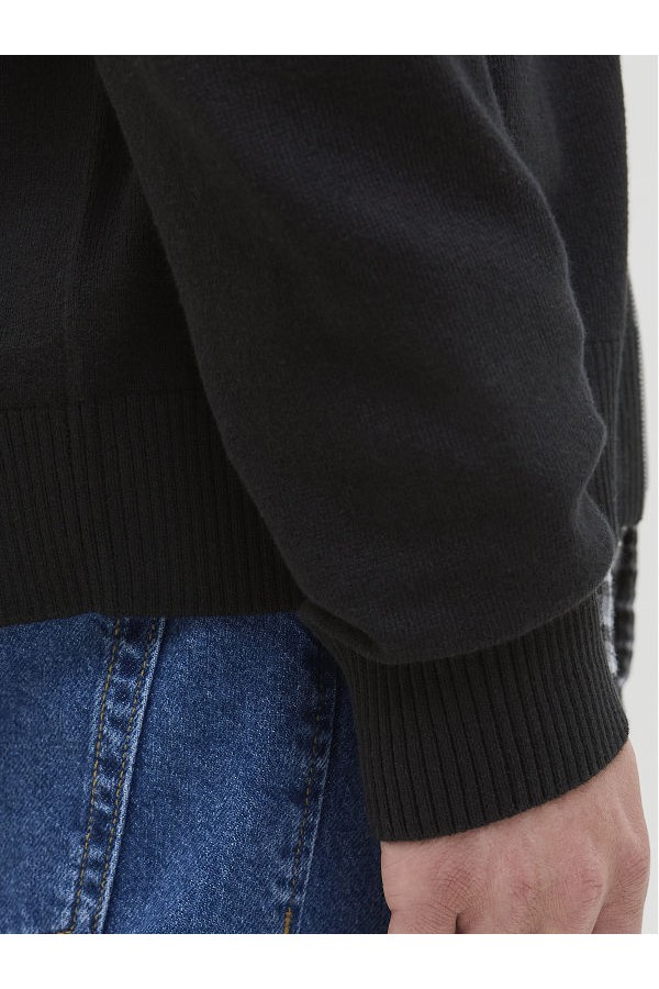 JREBCALLUM KNIT POLO FULL ZIP - ΜΑΥΡΟ