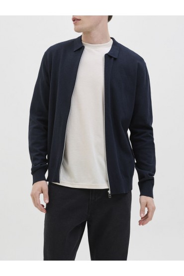 JREBCALLUM KNIT POLO FULL ZIP - ΜΠΛΕ