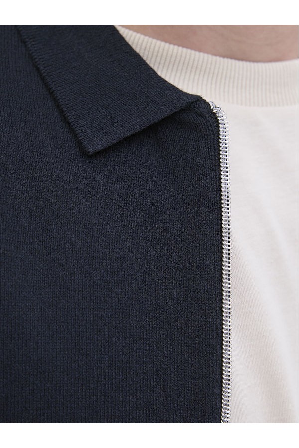 JREBCALLUM KNIT POLO FULL ZIP - ΜΠΛΕ
