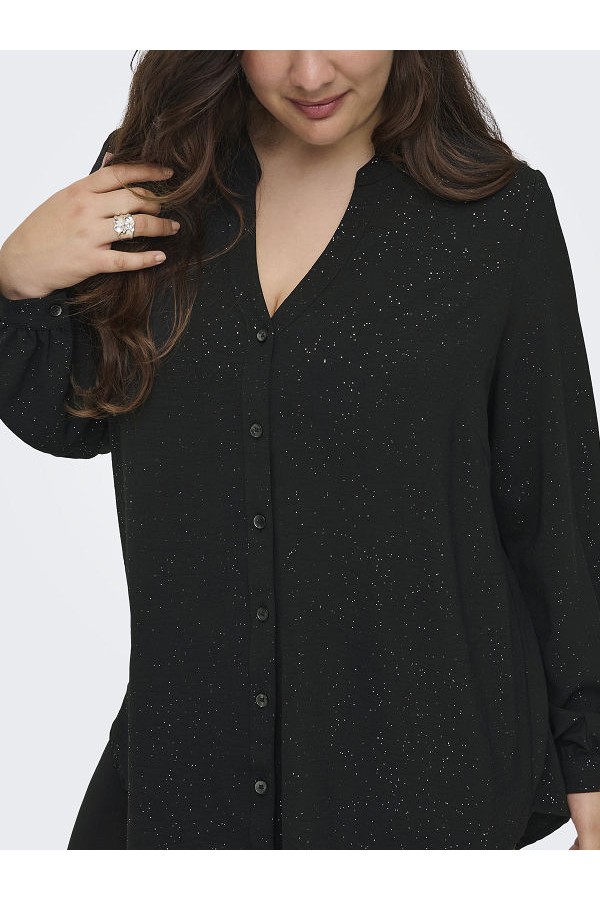 CARJOSEE METTA LIFE L/S V-NECK SHIRT WVN - ΜΑΥΡΟ