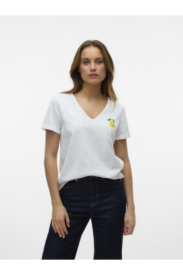 VMBITONA S/S V-NECK T-SHIRT JRS - ΛΕΥΚΟ