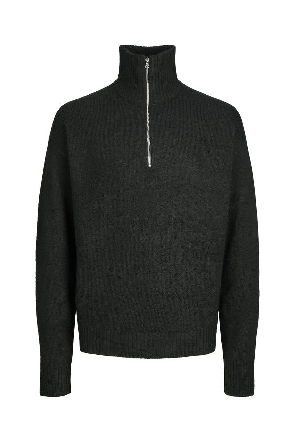 JOROLLIE KNIT HALF ZIP PLS - ΜΑΥΡΟ