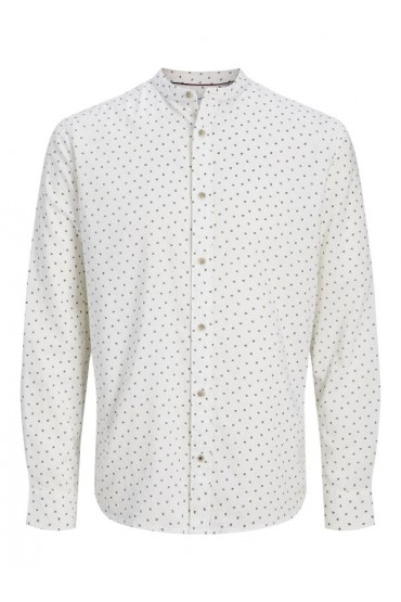JJPIERRE SLUB AOP BAND SHIRT LS - ΛΕΥΚΟ