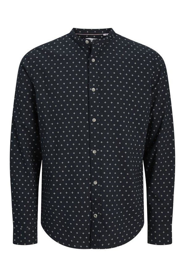 JJPIERRE SLUB AOP BAND SHIRT LS - ΜΠΛΕ
