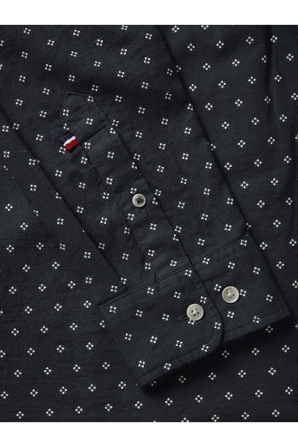 JJPIERRE SLUB AOP BAND SHIRT LS - ΜΠΛΕ