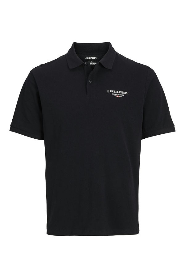 JREBJEANS REBEL PRINT POLO SS - ΜΑΥΡΟ
