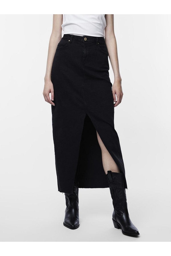 PCJESSIE HW ANKLE DENIM SKIRT NOOS EXP - ΜΑΥΡΟ