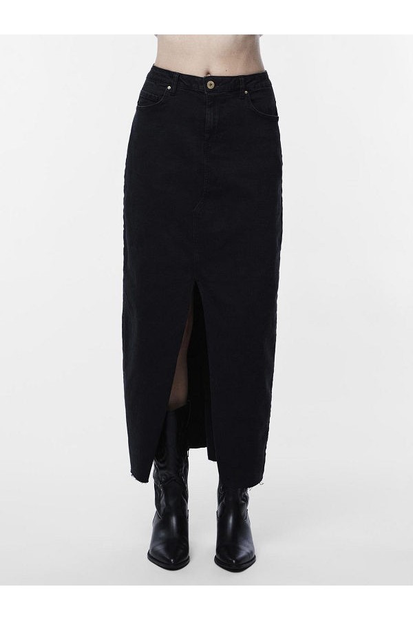 PCJESSIE HW ANKLE DENIM SKIRT NOOS EXP - ΜΑΥΡΟ