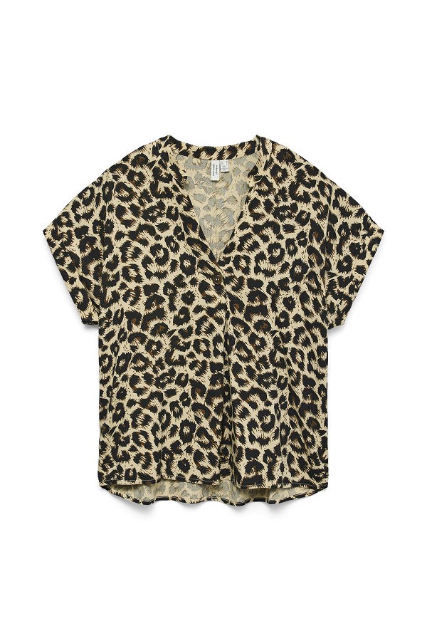 VMGEO SS V-NECK TOP WVN EXP BTQ - ΜΑΥΡΟ