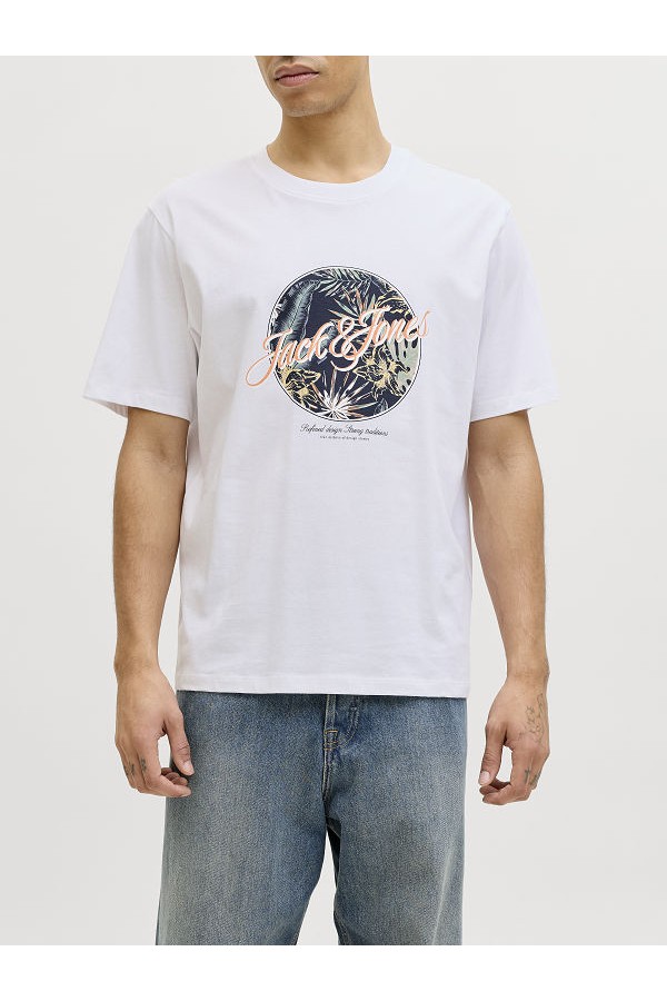 JJHONOLULU SHAPE TEE SS CREW NECK LN - ΛΕΥΚΟ