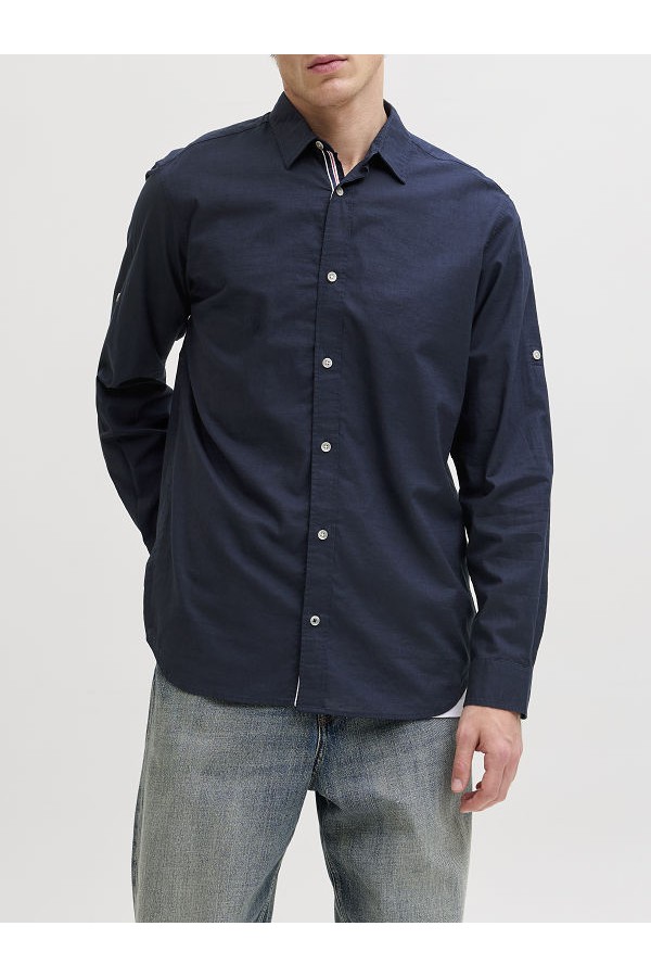 JJHENRY SLUB DETAIL SHIRT LS - ΜΠΛΕ