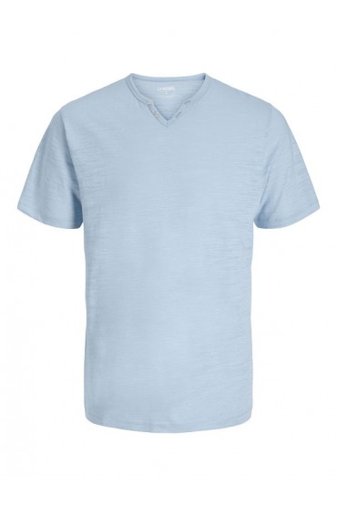 JREBWINDOM SPLIT NECK SS TEE - ΜΠΛΕ ΑΝΟΙΧΤΟ