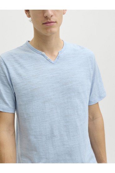 JREBWINDOM SPLIT NECK SS TEE - ΜΠΛΕ ΑΝΟΙΧΤΟ