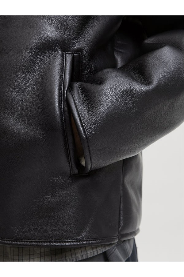 JCOFADE PU BOMBER JACKET - ΜΑΥΡΟ