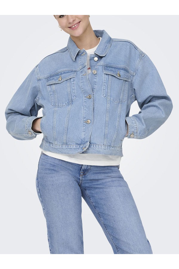 ONLHARPER LS BOXY DNM JKT SIK - ΜΠΛΕ ΑΝΟΙΧΤΟ