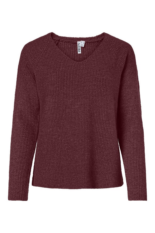 PCELLEN LS V-NECK KNIT NOOS BC - ΜΠΟΡΝΤΩ