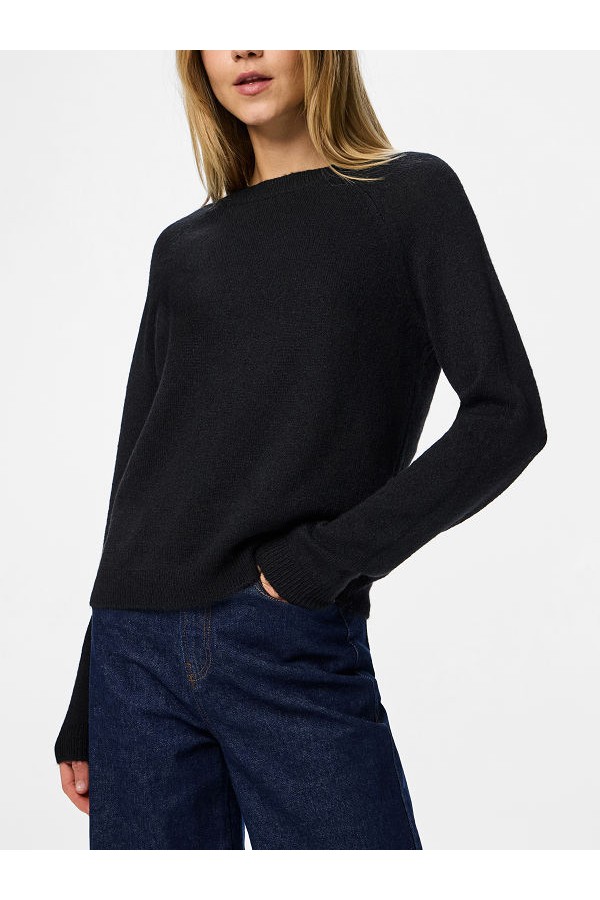 PCJULIANA LS O-NECK KNIT NOOS BC - ΜΑΥΡΟ