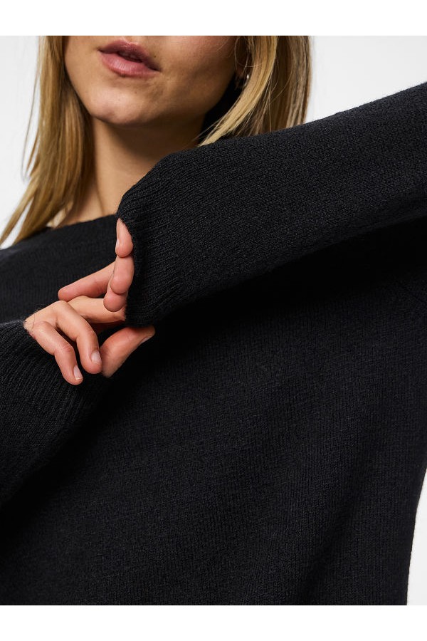 PCJULIANA LS O-NECK KNIT NOOS BC - ΜΑΥΡΟ