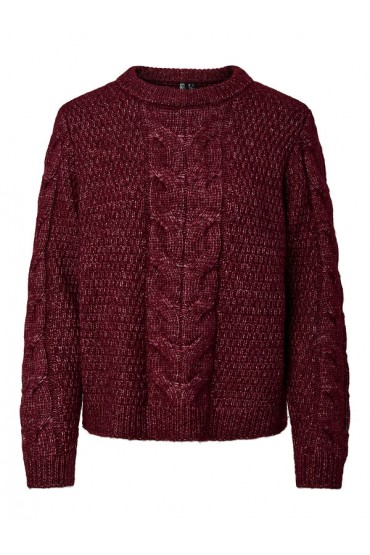 PCNINA LS O-NECK KNIT NOOS BC - ΜΠΟΡΝΤΩ