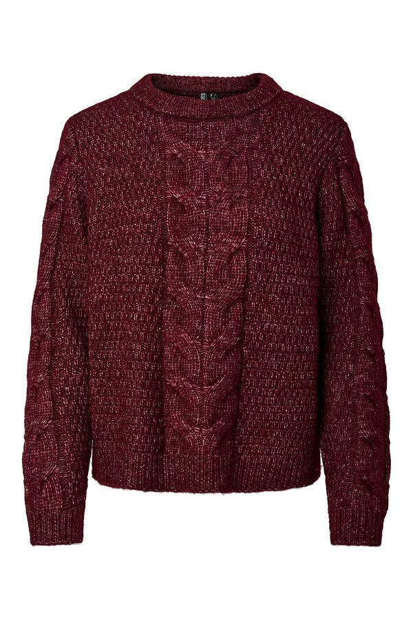 PCNINA LS O-NECK KNIT NOOS BC - ΜΠΟΡΝΤΩ