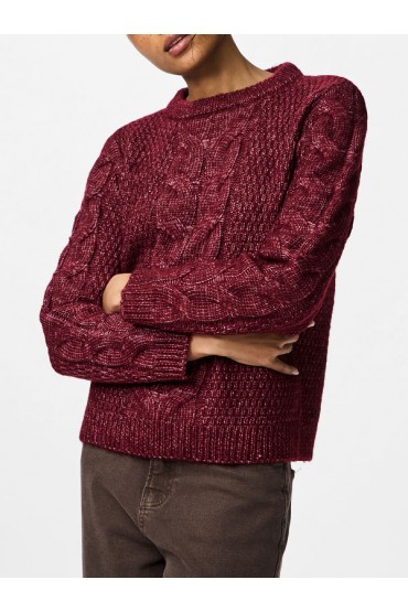 PCNINA LS O-NECK KNIT NOOS BC - ΜΠΟΡΝΤΩ