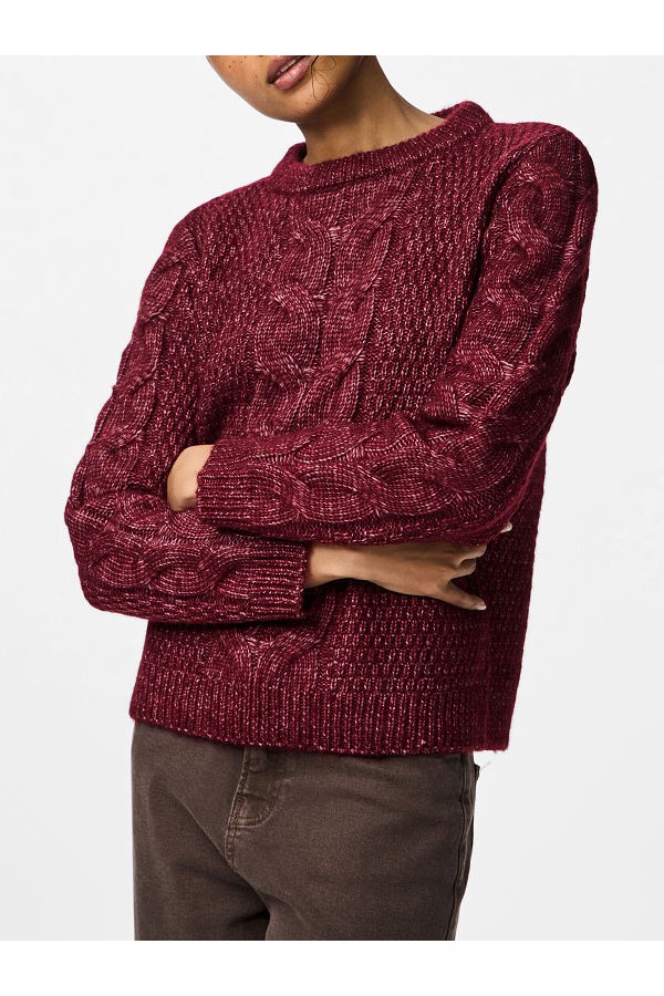 PCNINA LS O-NECK KNIT NOOS BC - ΜΠΟΡΝΤΩ