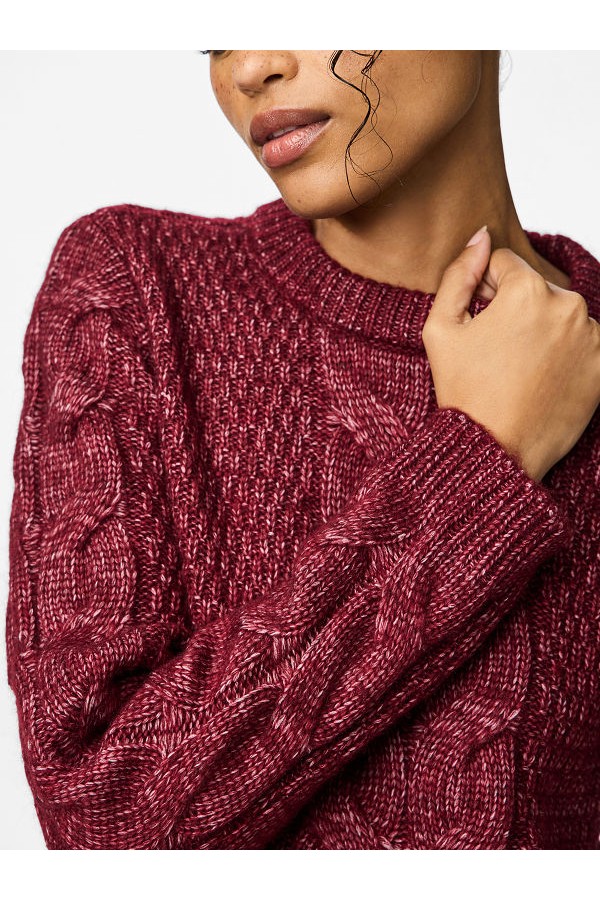 PCNINA LS O-NECK KNIT NOOS BC - ΜΠΟΡΝΤΩ