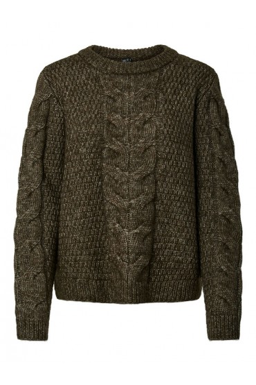 PCNINA LS O-NECK KNIT NOOS BC - ΧΑΚΙ