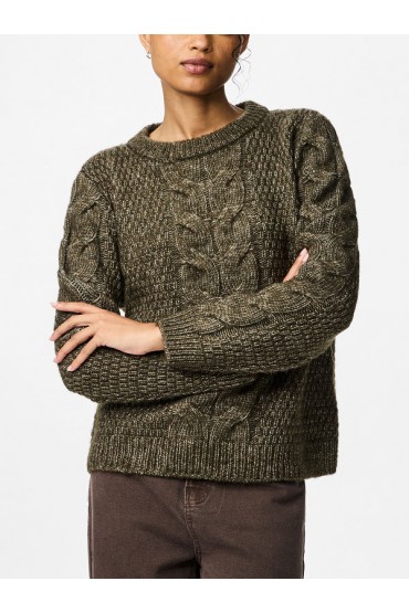 PCNINA LS O-NECK KNIT NOOS BC - ΧΑΚΙ