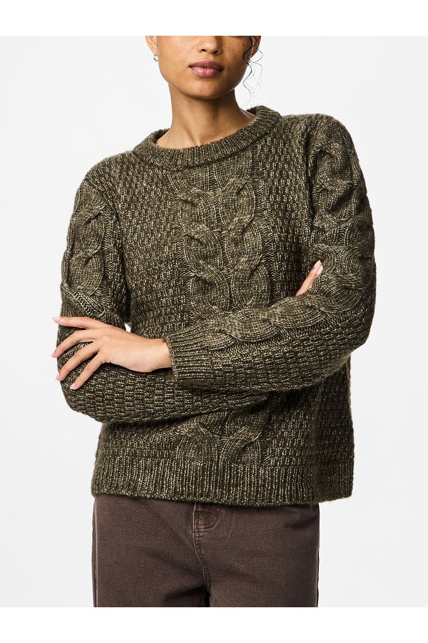PCNINA LS O-NECK KNIT NOOS BC - ΧΑΚΙ
