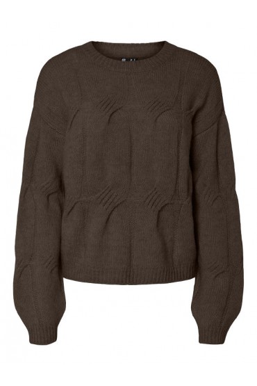 PCJENNA LS O-NECK CABLE KNIT NOOS BC - ΚΑΦΕ