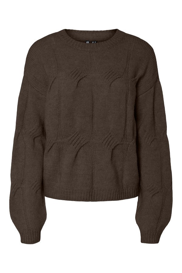 PCJENNA LS O-NECK CABLE KNIT NOOS BC - ΚΑΦΕ