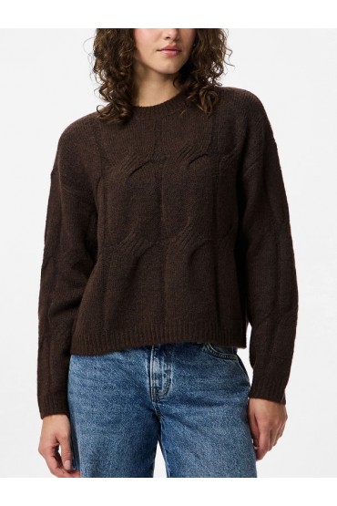PCJENNA LS O-NECK CABLE KNIT NOOS BC - ΚΑΦΕ