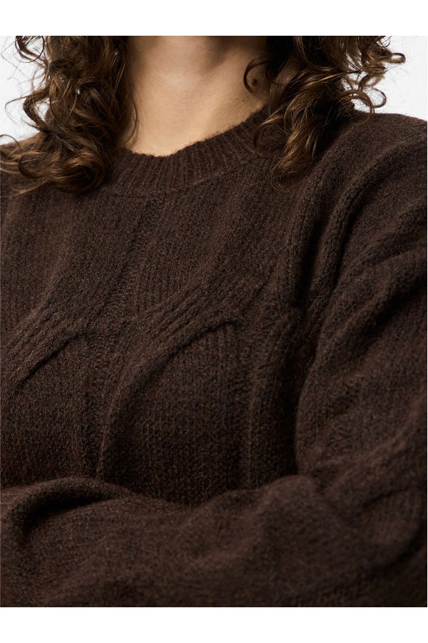 PCJENNA LS O-NECK CABLE KNIT NOOS BC - ΚΑΦΕ