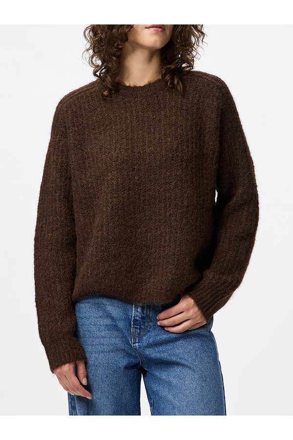 PCCLEO LS O-NECK CHUNKY KNIT NOOS BC - ΚΑΦΕ
