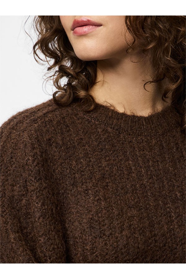 PCCLEO LS O-NECK CHUNKY KNIT NOOS BC - ΚΑΦΕ
